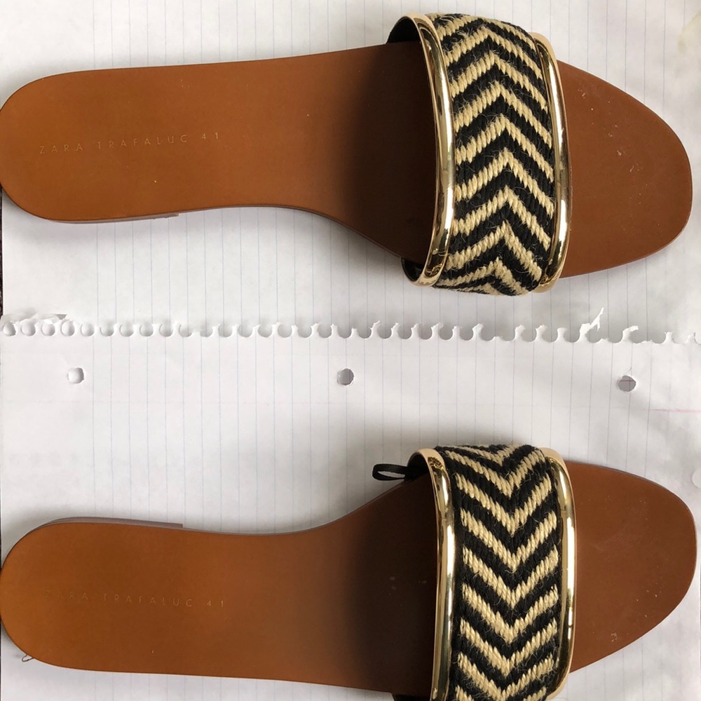Zara gold and black zig zag natural sandals
